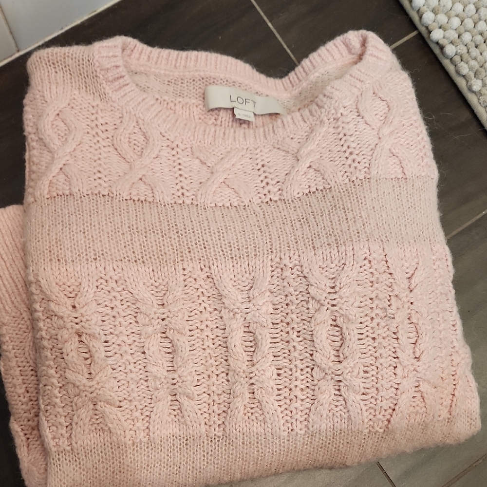 LOFT Pink Cable Knit Sweater